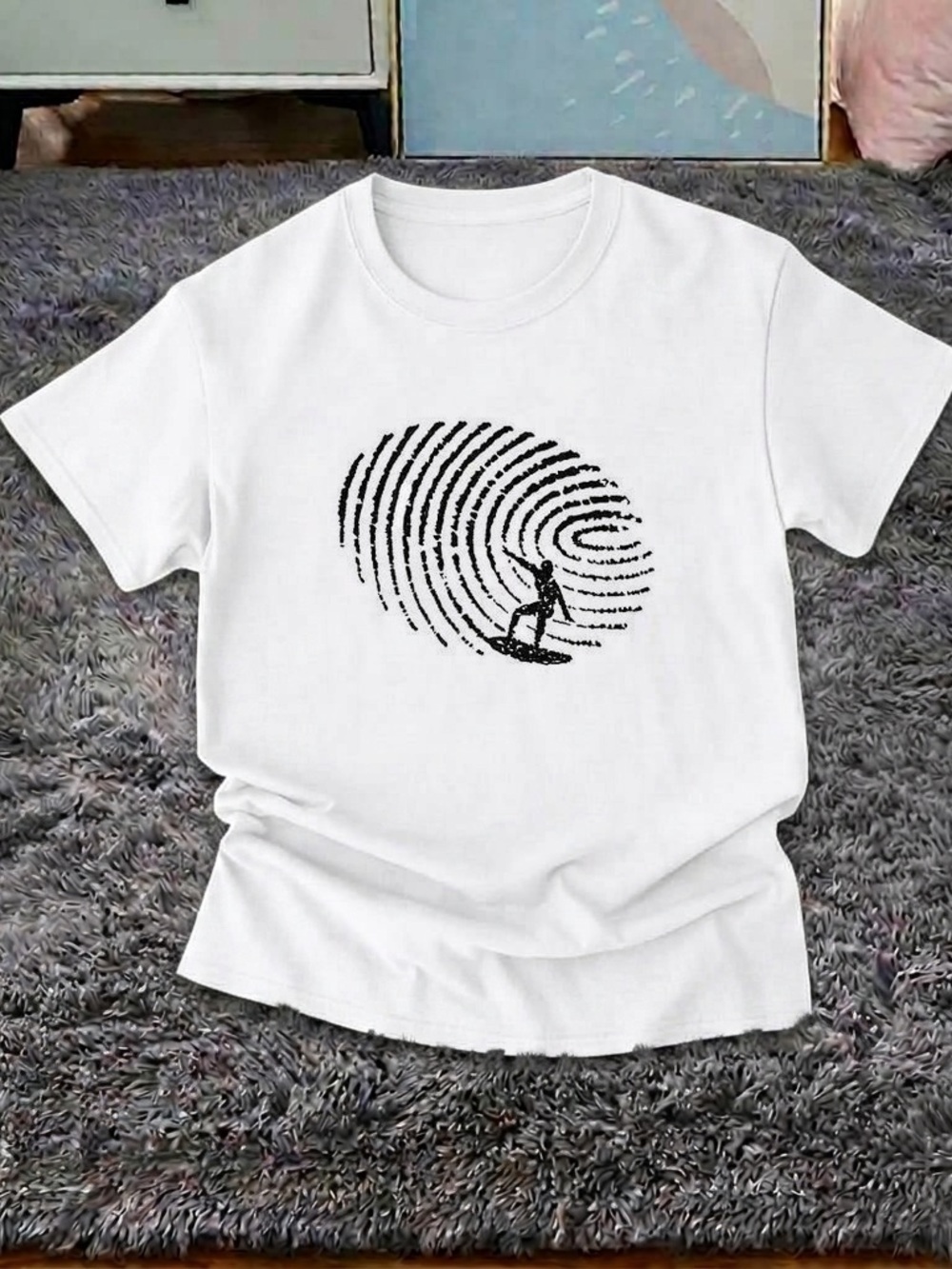 Surf Fingerprint Shirt Minimalist art Graphic Tee - Unisex White